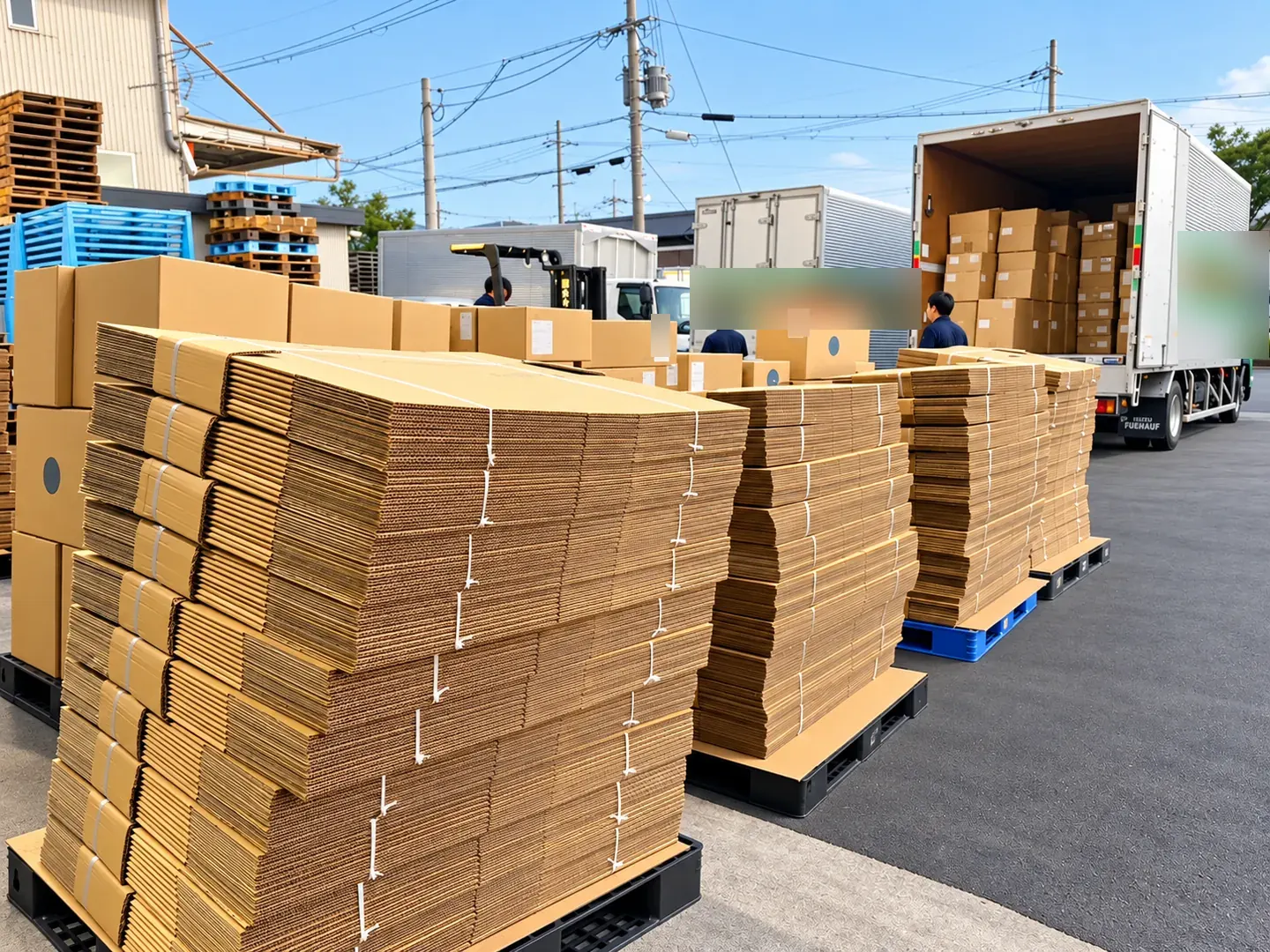 出荷作業とトラックへの積み込み風景
